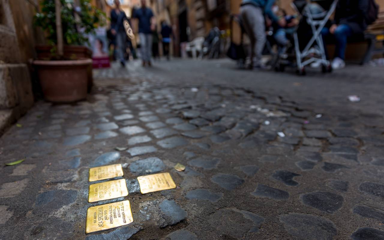 Gedenk-Stolpersteine auf einer Straße